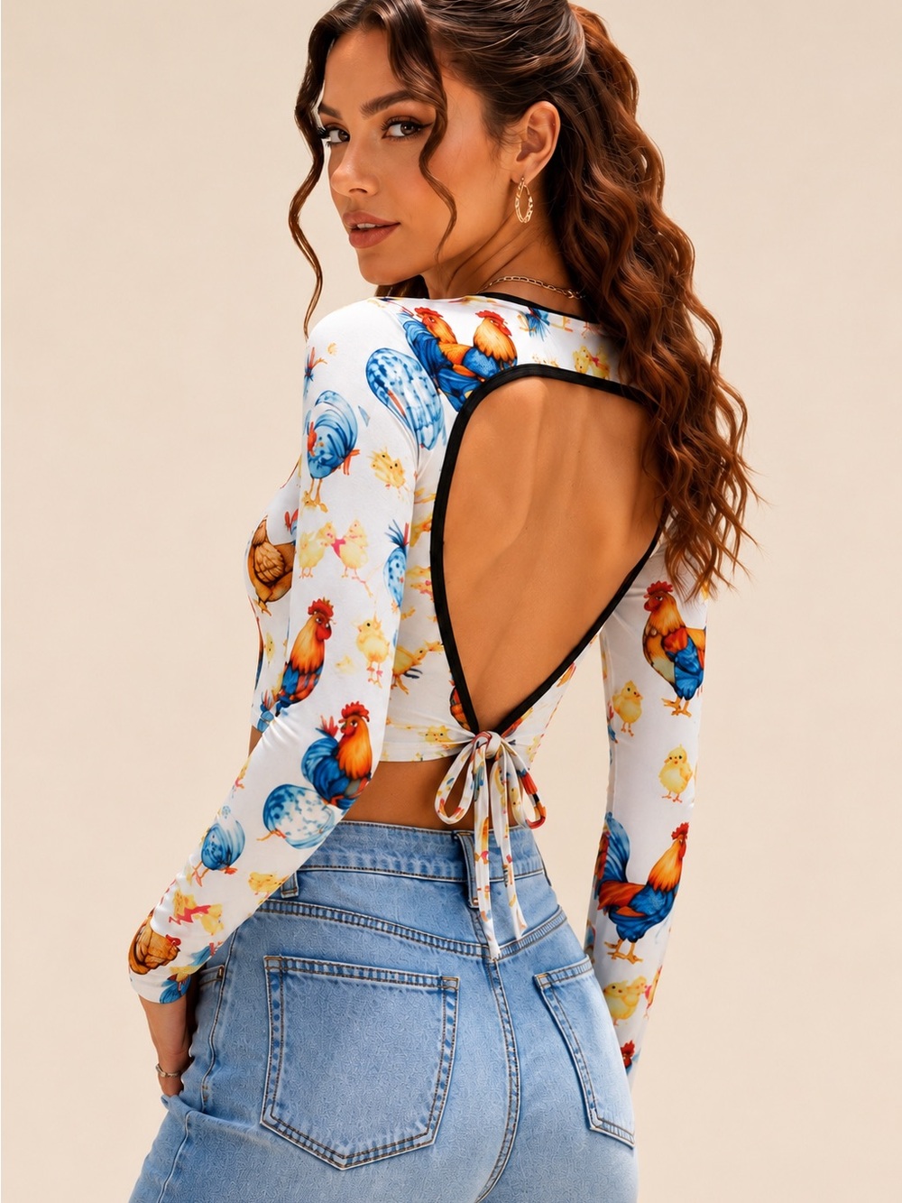 Open-Back Cropped Top Fitted - White Multicolor